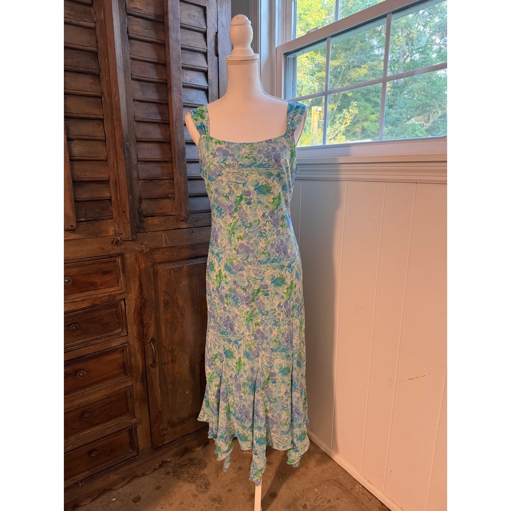 Sheri Martin Chiffon Floral Blue Pastel Summer Cottage Core Gown size 12